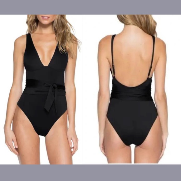 NEW Becca [ Medium ] Color Coded Tie‎ Cinched Waist One-piece Swimsuit - Picture 1 of 12
